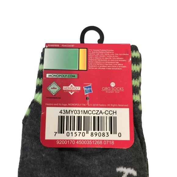 Hasbro Monopoly Man with Money Men's Crew Socks Size 6-12 Gray - Picture 4 of 4
